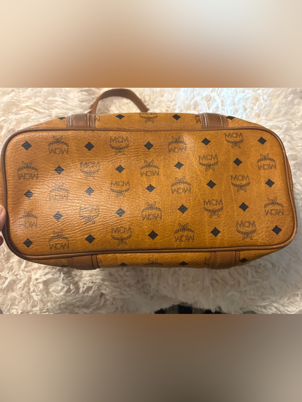 MCM Cognac Visetos Canvas Leather Trim Monogram Pattern Tote Bag - Picture 4 of 11
